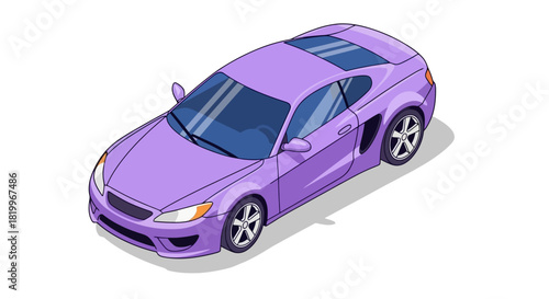Stylish Purple Coupe Isometric View of a Modern, Sleek, and Luxurious Sports Car Design