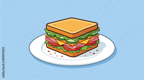 Delicious Toasted Sandwich with Fresh Ingredients on a White Plate.