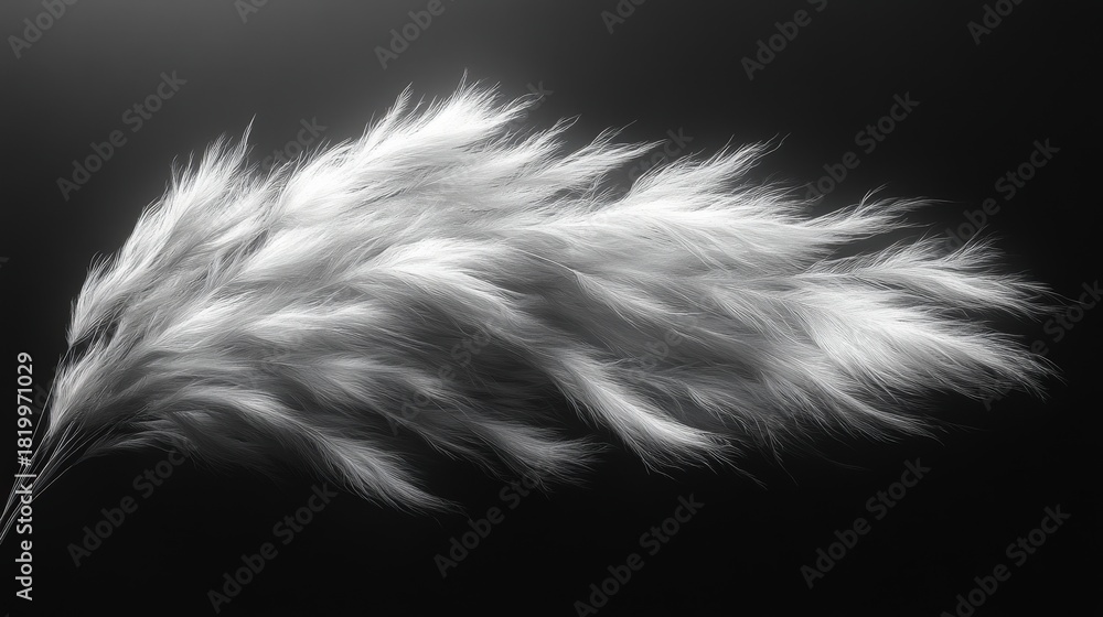 Obraz premium Elegant abstract image featuring delicate, feather-like patterns in white against a dark background. Evokes feelings of lightness, serenity, and sophistication.