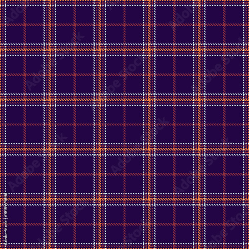 Classic plaid pattern in navy, orange,  white. Versatile for backgrounds, textiles,  designs. Evokes tradition  comfort. Great for autumn  winter themes.