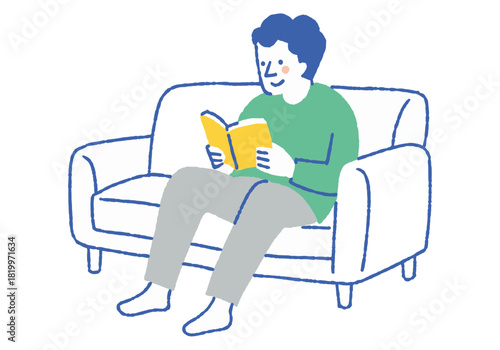 A man relaxing and reading a book_color