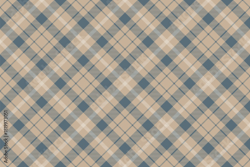 Classic tartan pattern in muted tones of beige and blue. Ideal for backgrounds, textiles, and design projects seeking a timeless, refined aesthetic. Versatile texture.