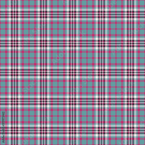 Vibrant plaid pattern. Textile design in bold teal, fuchsia, white, and black.  Perfect for backgrounds, apparel, and modern designs needing a classic, colorful touch.