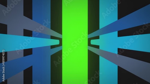 Abstract Lines Expanding and Collapsing Around Bright Green Rectangle