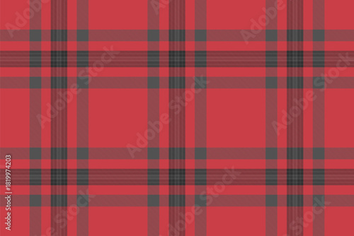 Classic tartan pattern in vibrant red and dark grey. A timeless textile design suitable for backgrounds, fashion, and graphic projects needing a touch of rustic charm.