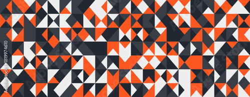 Abstract geometric pattern. Vibrant orange, white, and dark gray triangles create a dynamic, modern design. Ideal for backgrounds, website banners, or textile prints.