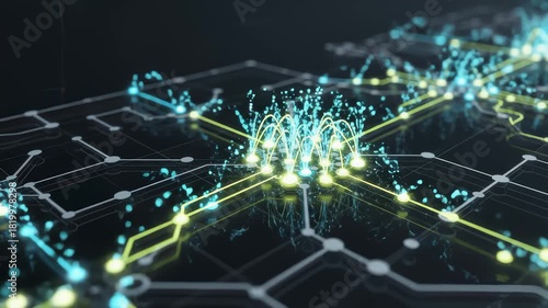 Abstract Network Connections Data Transfer Over Digital Surface