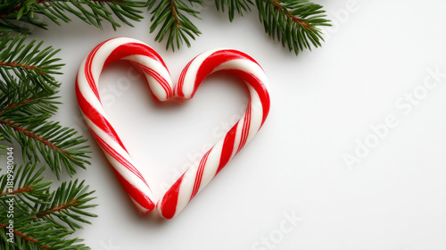 Christmas candy cane heart and fir needles arrangement for festive decoration