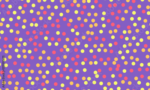 Vibrant pastel dots scattered on a purple background.  Perfect for joyful designs, websites, or playful patterns. This cheerful, seamless texture evokes happiness and celebration.
