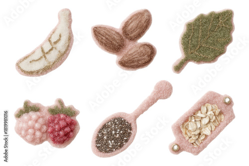 Frozen Banana Slice with Chia Seeds and Berry Mix on Transparent Background