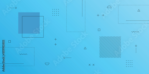 Dynamic Abstract Background with Memphis Retro Hipster Element and Light Blue Gradient Color	