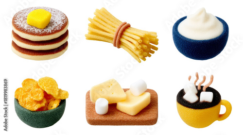 Realistic Soft Illustrations of Household Food Items Isolated on Transparent Background