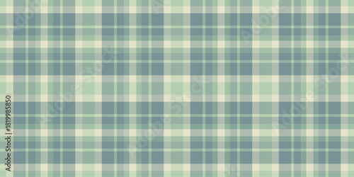 Classic plaid pattern in muted, calming hues of green and blue. Versatile background for textiles, designs, or web use. Evokes a sense of tradition and comfort.