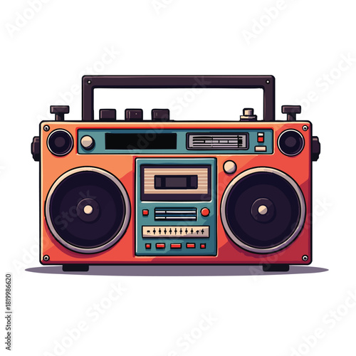  boombox with cassette tape player suitable for musicrelated designs, retro concepts, 80s themes, technology illustrations, vintage aesthetics.
