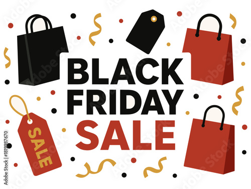 Black friday sale poster with shopping bags and price tags
