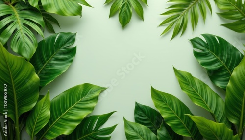 Lush Tropical Leaves Frame Pastel Background