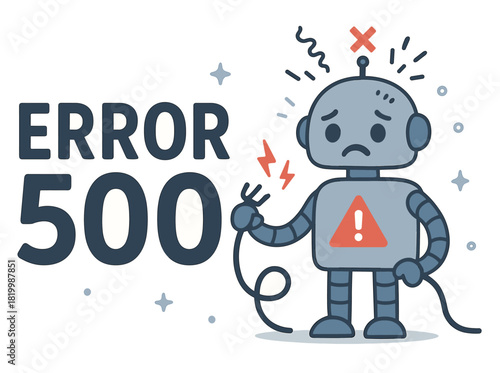 Cartoon robot encountering error 500 with disconnected cable
