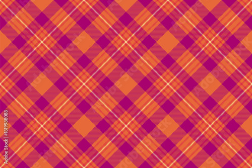 Vibrant, seamless tartan pattern with intersecting lines and squares in hues of orange, pink, and cream. Textile, fabric, fashion, and decorative design applications.