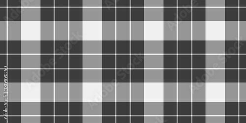 Monochrome plaid pattern with intersecting lines forming squares. Versatile backdrop for textiles, fashion, or modern design projects. Ideal for seamless textures and backgrounds.