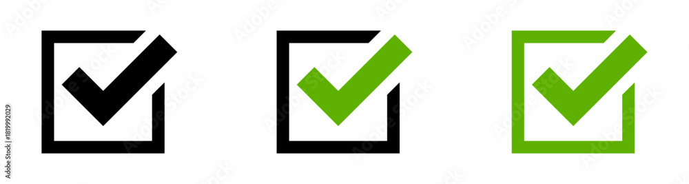 Obraz premium Checkmark box icons in black and green styles, perfect for tasks, confirmations, completed items, forms, selection, confirmation, success, or completion, and modern UI elements.