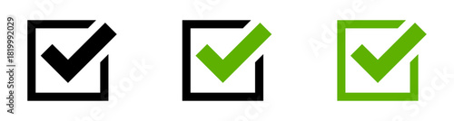 Checkmark box icons in black and green styles, perfect for tasks, confirmations, completed items, forms, selection, confirmation, success, or completion, and modern UI elements.