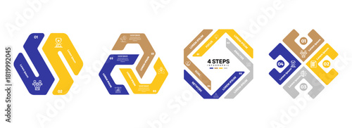 Set of infographics venn diagram 2 3 4 step template for presentation, vector illustration eps