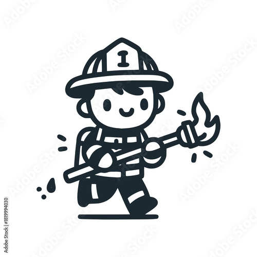 Children's line scribble of playful fire fighter