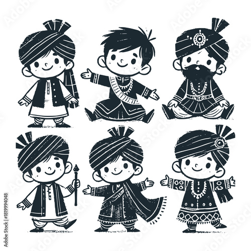 Children's line scribble of playful indian, kids