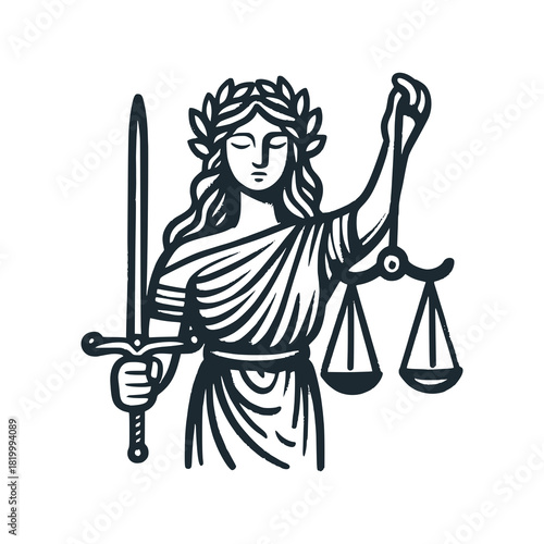 Children's line scribble of playful justice lady