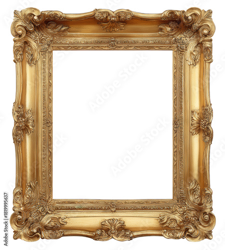 Elegant vintage gold ornate picture frame with intricate detailing.