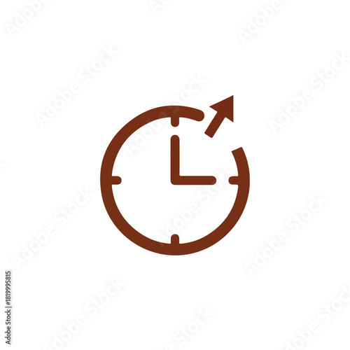 Simple brown line art clock icon with forward arrow symbol.