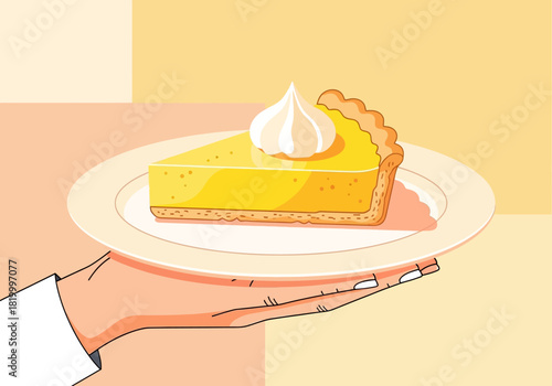 Flat Modern Pastel Lemon Tart Slice Hand Supported