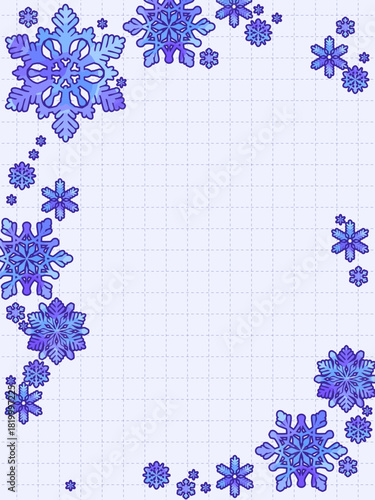 シンプルで美しい雪の結晶の素材、フレーム型装飾イラスト