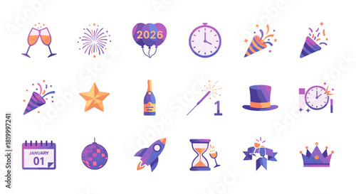 New year celebration icons and symbols