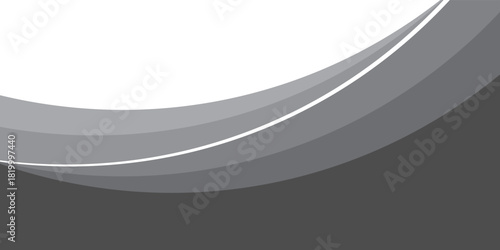 Abstact minimalist black and gray wave vector design with smooth flowing curves at the bottom, transitioning into a clean white background. illustration