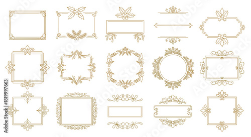 Collection of ornate golden decorative frames and borders