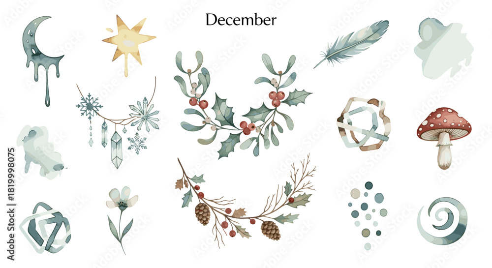 Obraz premium Watercolor elements for december