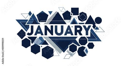 January text with abstract geometric shapes