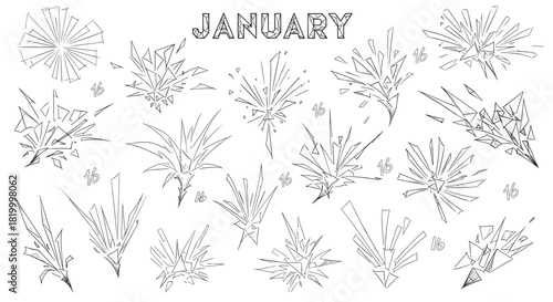 Collection of diverse ice crystal shapes and snowflakes