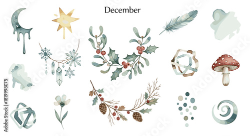 Watercolor elements for december