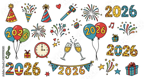 Happy new year 2026 celebration elements