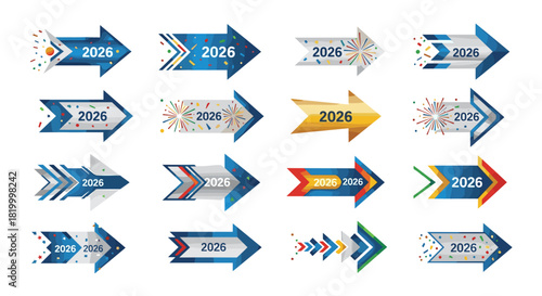 Collection of arrows with year 2026 and festive elements