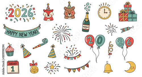 Happy new year 2026 celebration elements