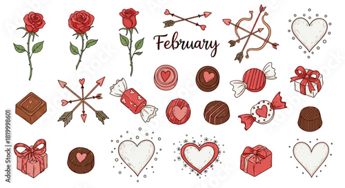 Valentines day february holiday symbols