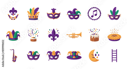 Mardi gras icons and symbols