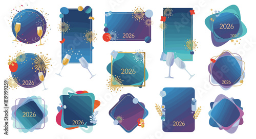 Collection of new years eve celebration frames and banners