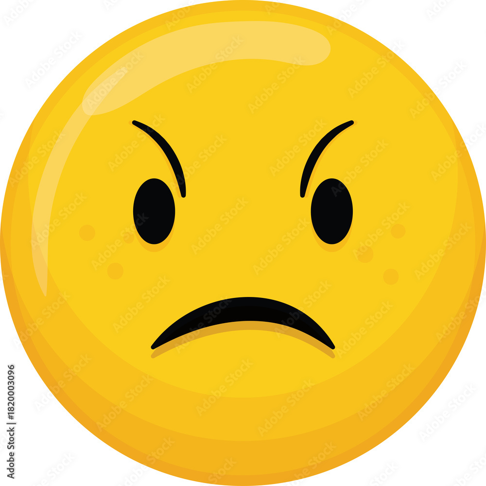 Fototapeta premium Yellow Smiley Face Expressing Anger With Anguished Eyes And A Frowning Mouth On A Transparent Background