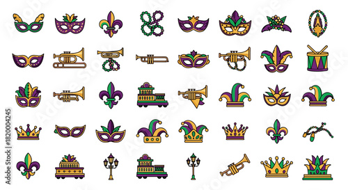 Mardi gras icons and symbols