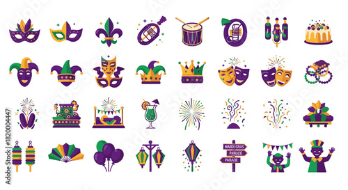 Mardi gras icons and symbols