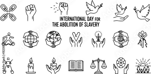 International Day for the Abolition of Slavery Vector Icon Set
